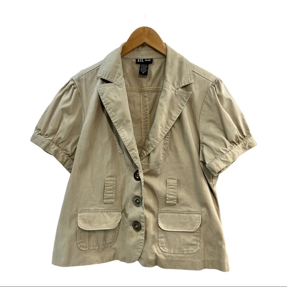 Khaki🔥SALE unlined puff short sleeve button front jacket XL